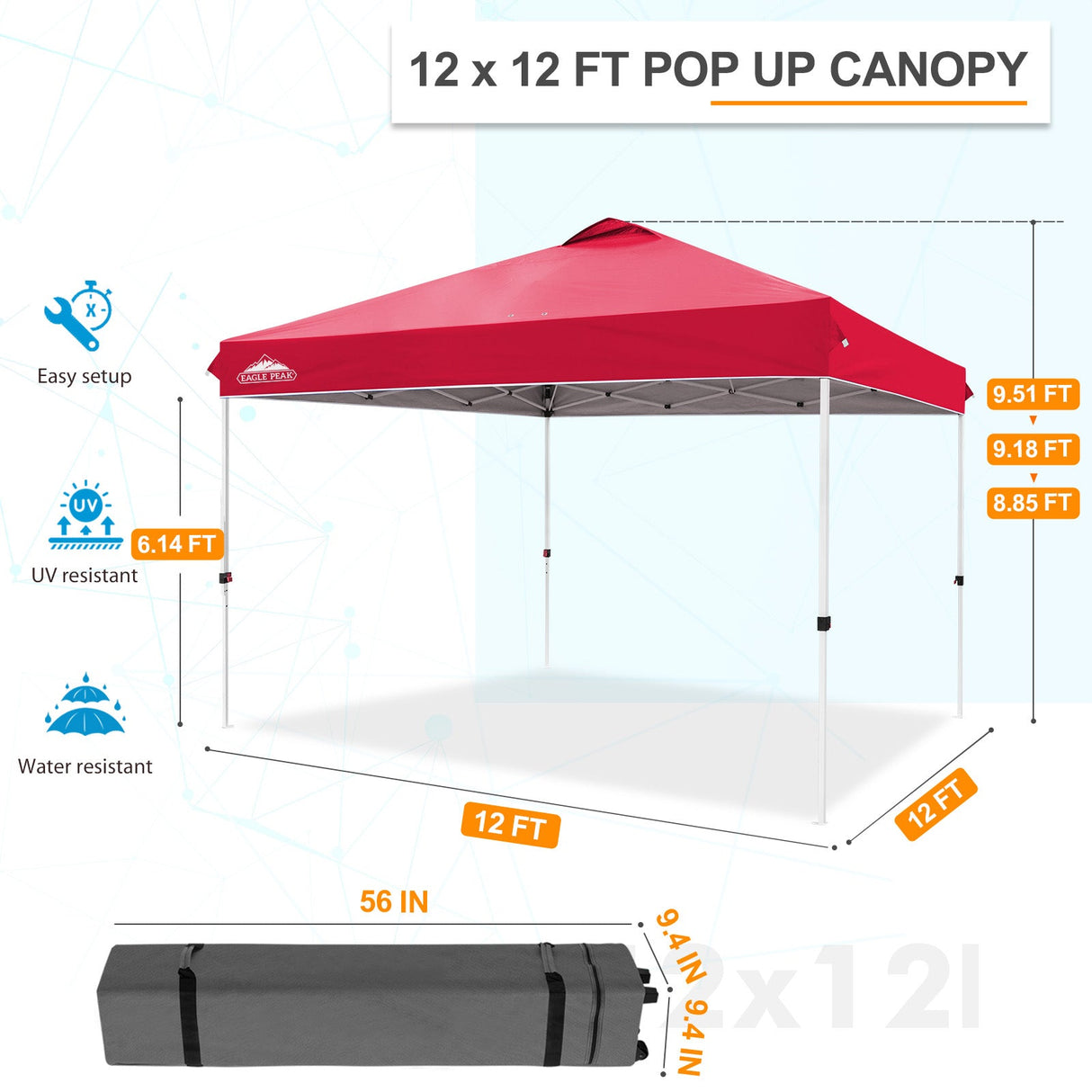 12x12 ft Pop Up Canopy Tent - Eagle Peak Custom Canopy Tent