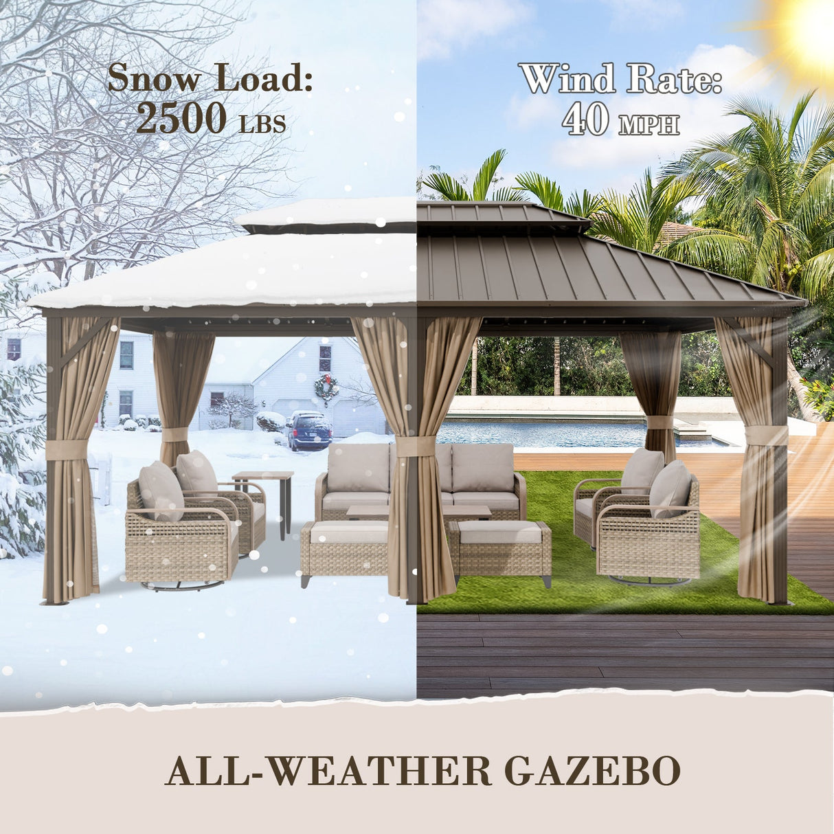 12x18 Hardtop Gazebo, Galvanized Steel Double Roof with Aluminum Frame - Eagle Peak Custom Canopy Tent