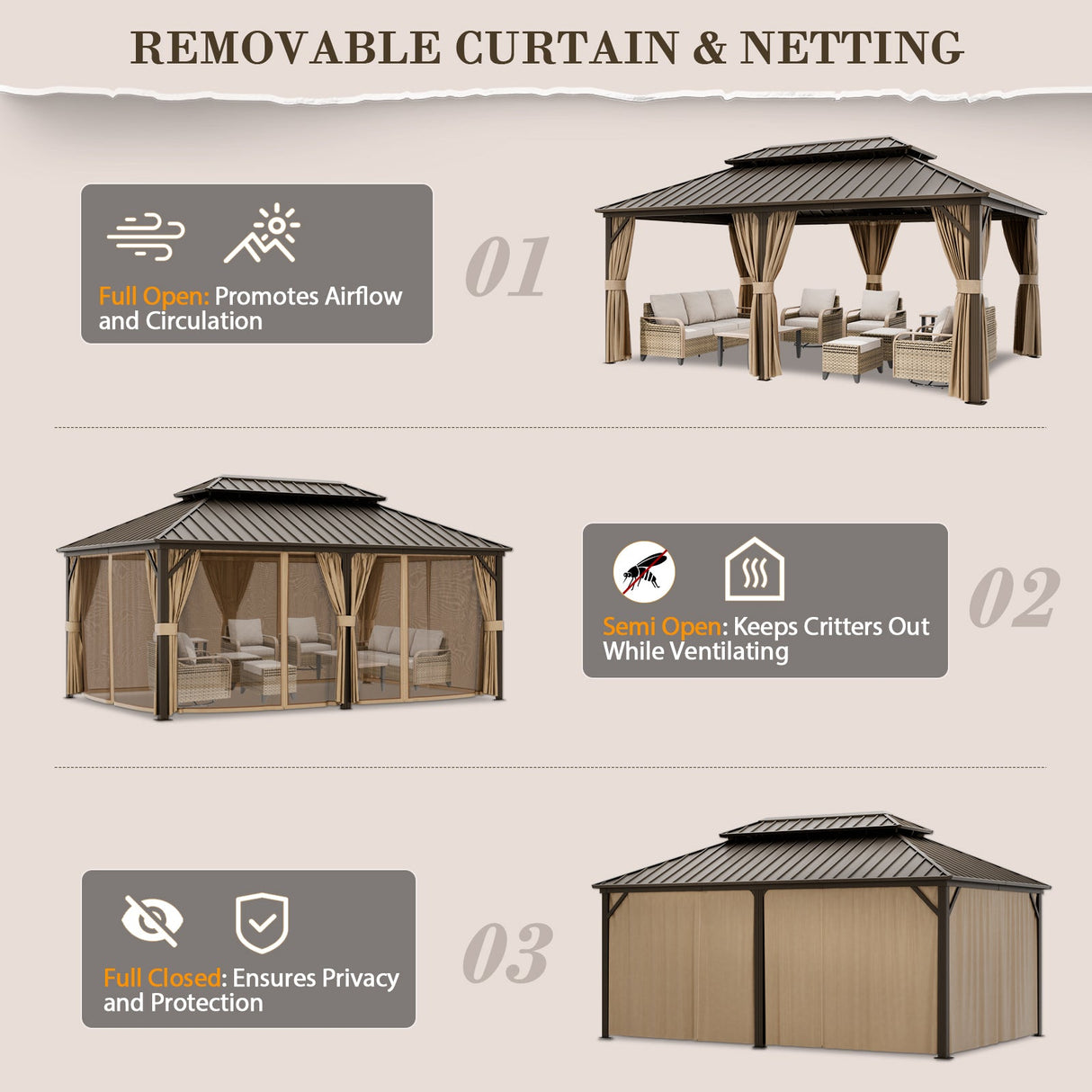 12x18 Hardtop Gazebo, Galvanized Steel Double Roof with Aluminum Frame - Eagle Peak Custom Canopy Tent