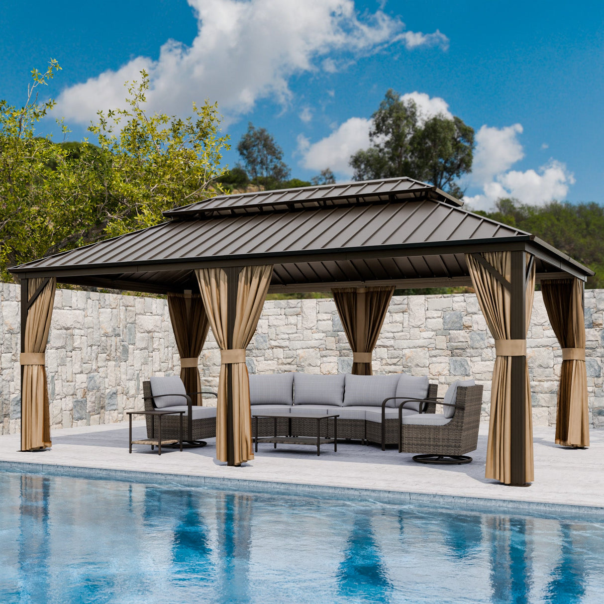 12x20 Hardtop Gazebo, Galvanized Steel Double Roof with Aluminum Frame - Eagle Peak Custom Canopy Tent