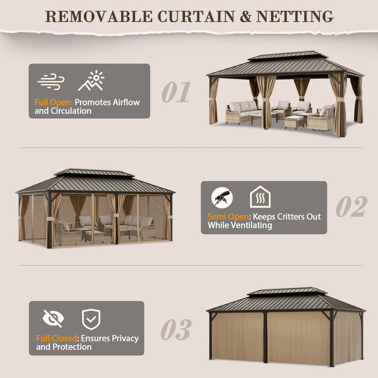 12x20 Hardtop Gazebo, Galvanized Steel Double Roof with Aluminum Frame - Eagle Peak Custom Canopy Tent