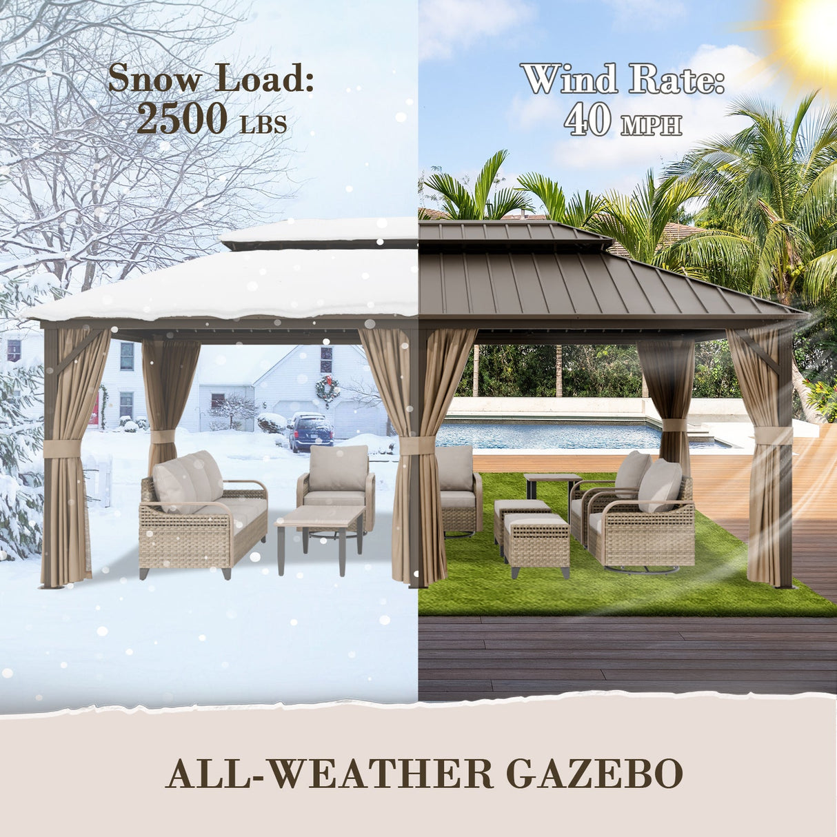 12x20 Hardtop Gazebo, Galvanized Steel Double Roof with Aluminum Frame - Eagle Peak Custom Canopy Tent