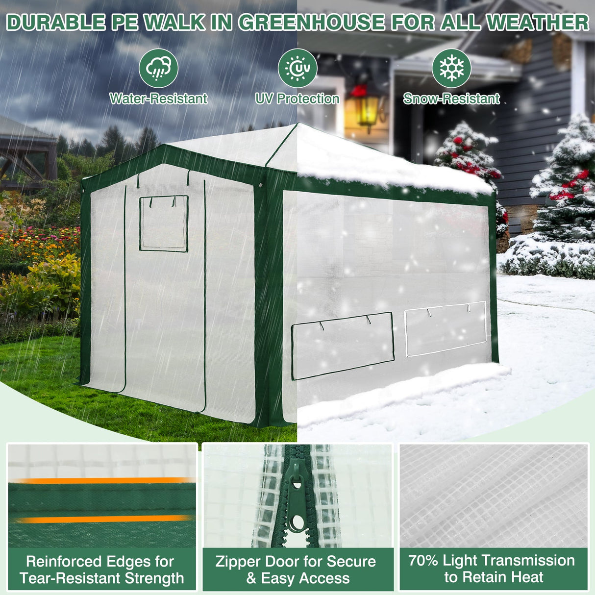 12x8 Portable Walk in Greenhouse with Polyester Reinforced Corners - Eagle Peak Custom Canopy Tent