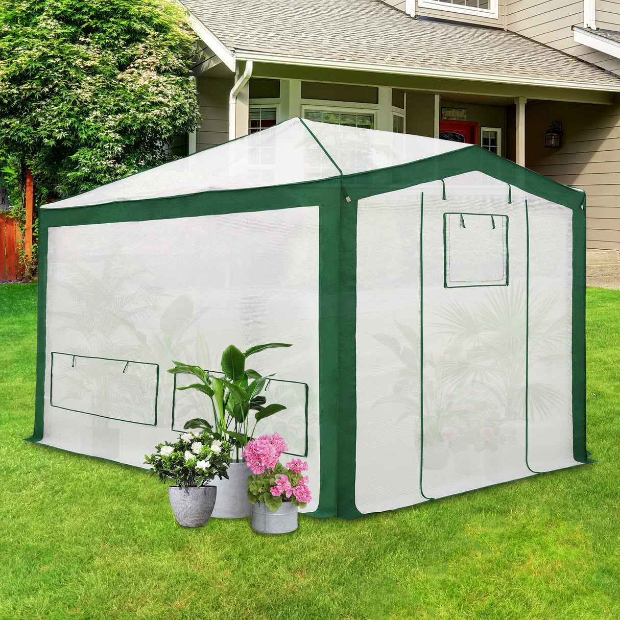 12x8 Portable Walk in Greenhouse with Polyester Reinforced Corners - Eagle Peak Custom Canopy Tent