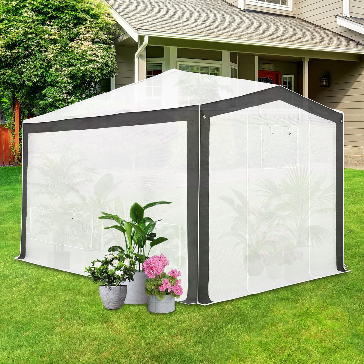 12x8 Portable Walk in Greenhouse with Polyester Reinforced Corners - Eagle Peak Custom Canopy Tent