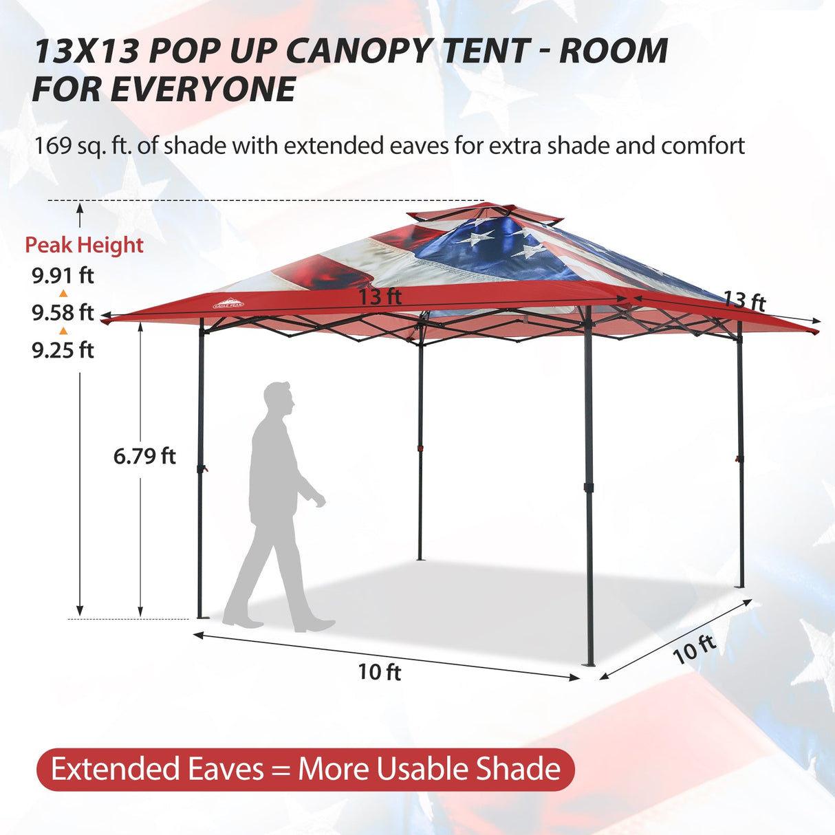 13x13 Straight Leg Pop Up Canopy Tent with 169 sqft of Shade - Eagle Peak®