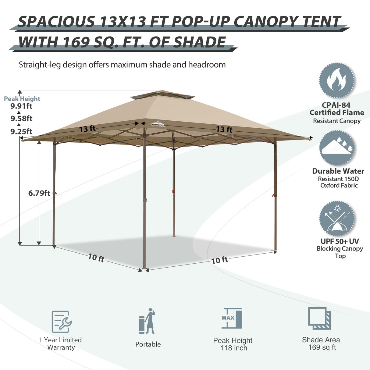 13x13 Straight Leg Pop Up Canopy Tent with 169 sqft of Shade - Eagle Peak Custom Canopy Tent