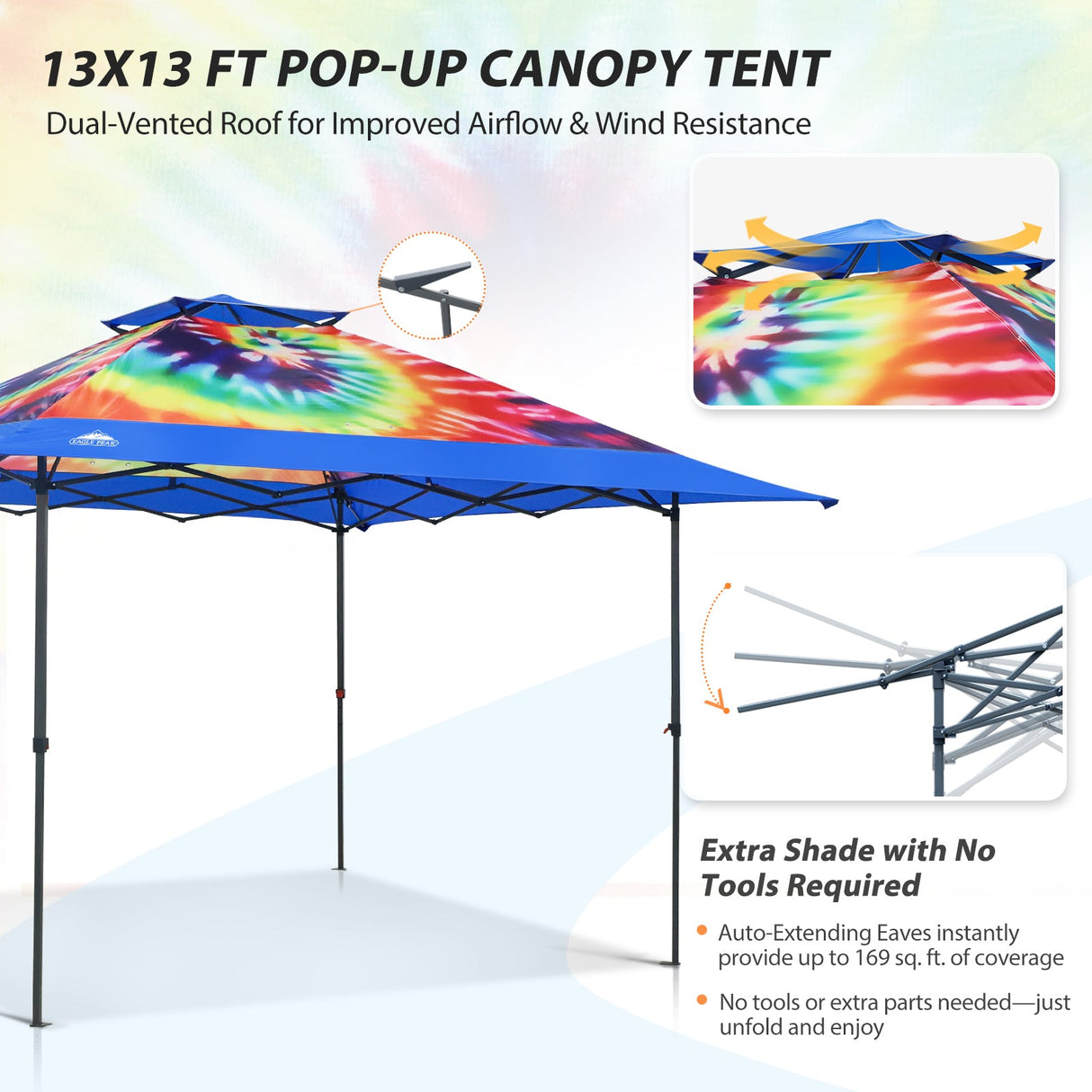 13x13 Straight Leg Pop Up Canopy Tent with 169 sqft of Shade - Eagle Peak®