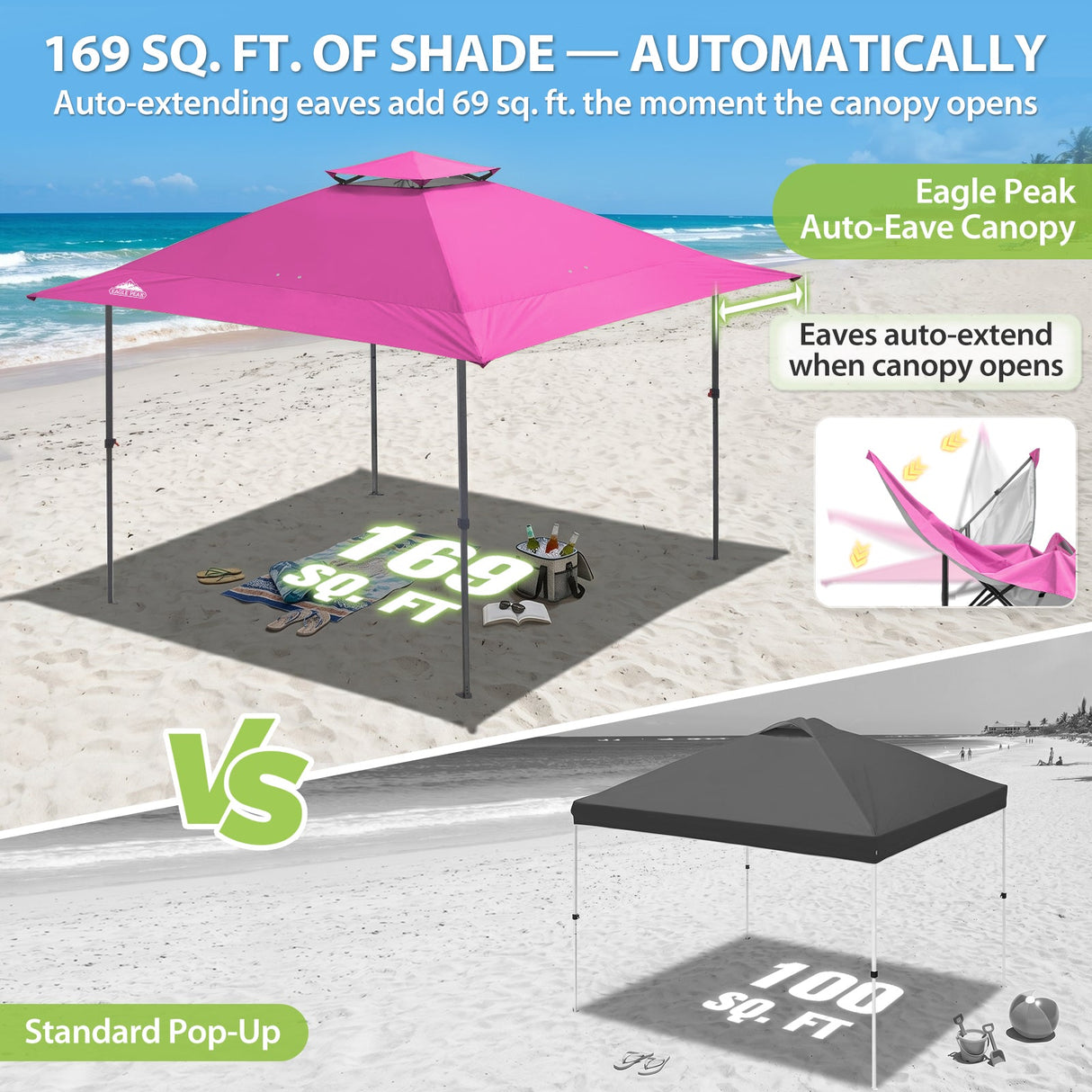 13x13 Straight Leg Pop Up Canopy Tent with 169 sqft of Shade - Eagle Peak®