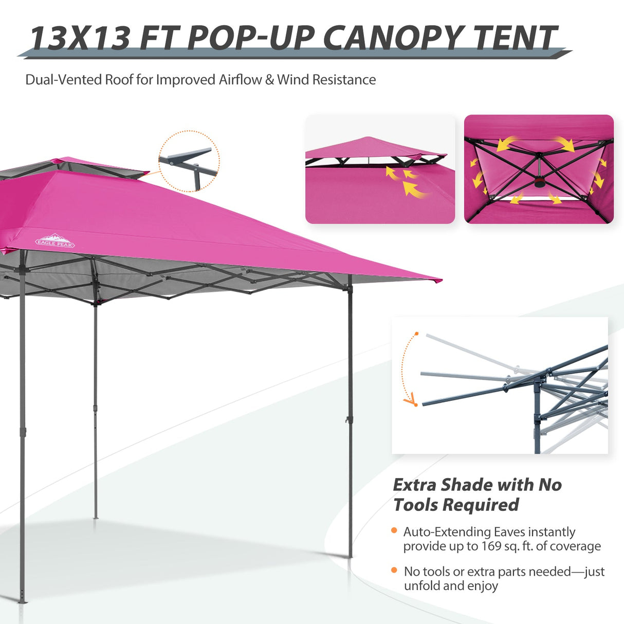 13x13 Straight Leg Pop Up Canopy Tent with 169 sqft of Shade - Eagle Peak Custom Canopy Tent