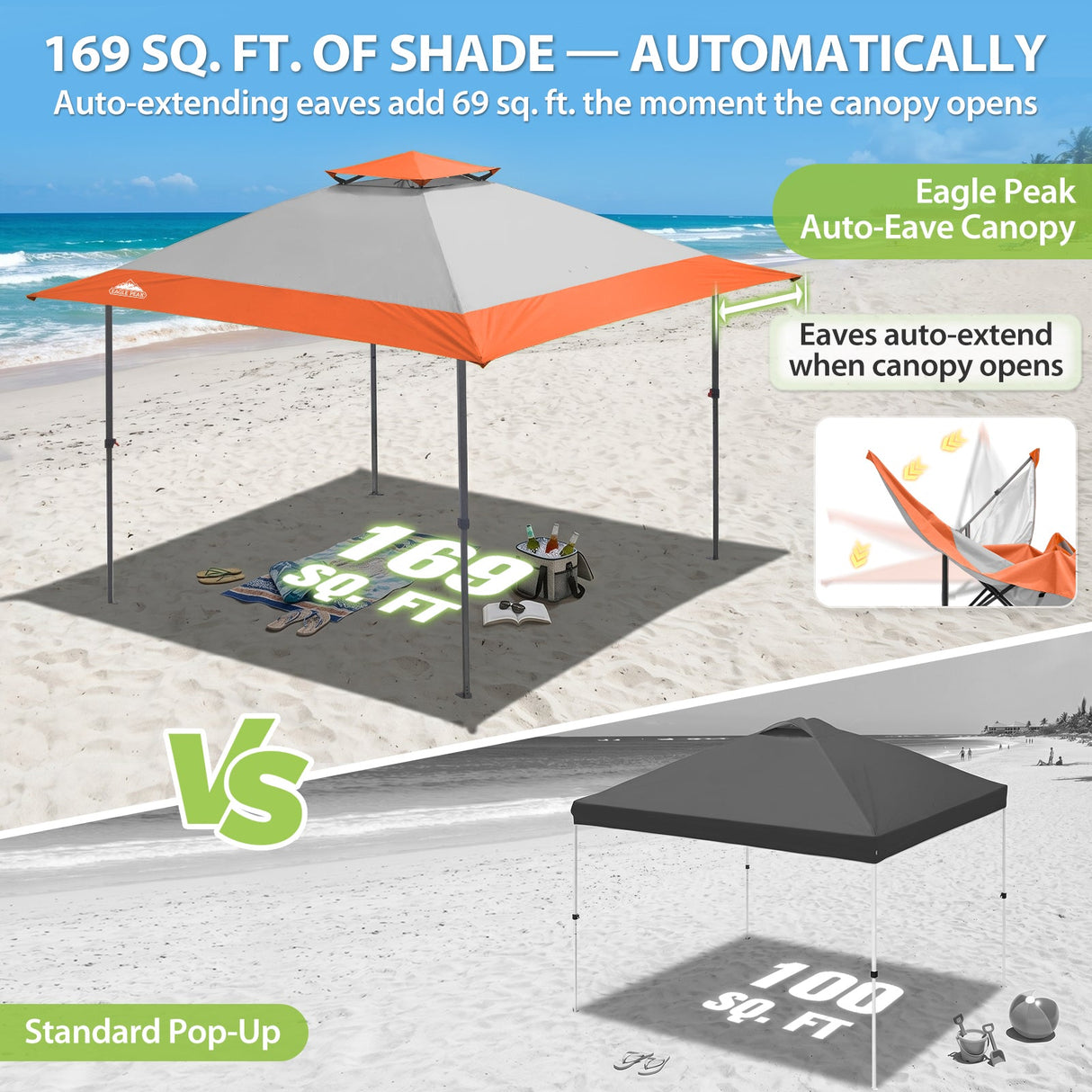 13x13 Straight Leg Pop Up Canopy Tent with 169 sqft of Shade - Eagle Peak®