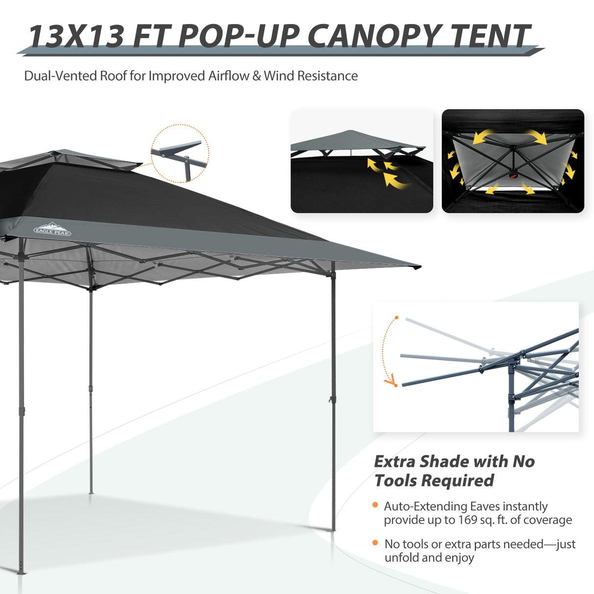 13x13 Straight Leg Pop Up Canopy Tent with 169 sqft of Shade - Eagle Peak Custom Canopy Tent