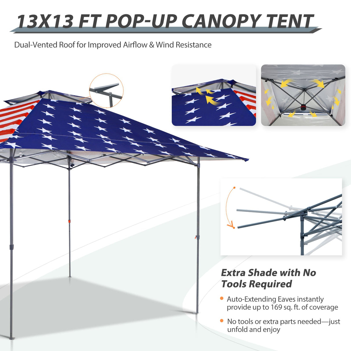 13x13 Straight Leg Pop Up Canopy Tent with 169 sqft of Shade - Eagle Peak Custom Canopy Tent