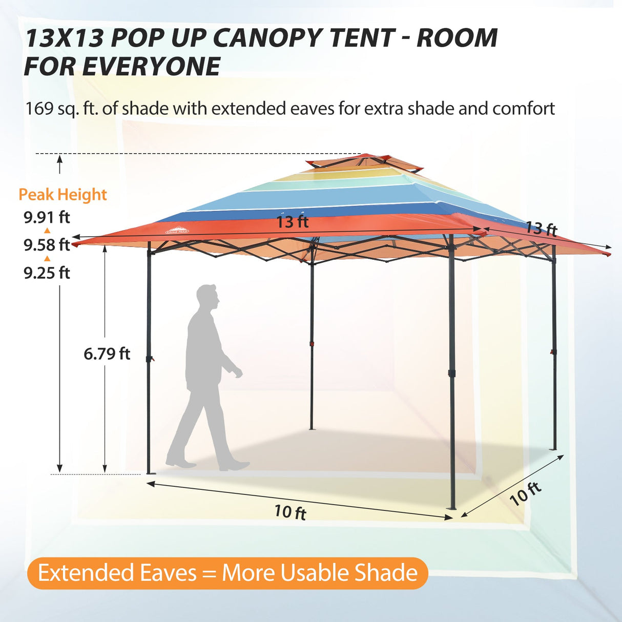 13x13 Straight Leg Pop Up Canopy Tent with 169 sqft of Shade - Eagle Peak®