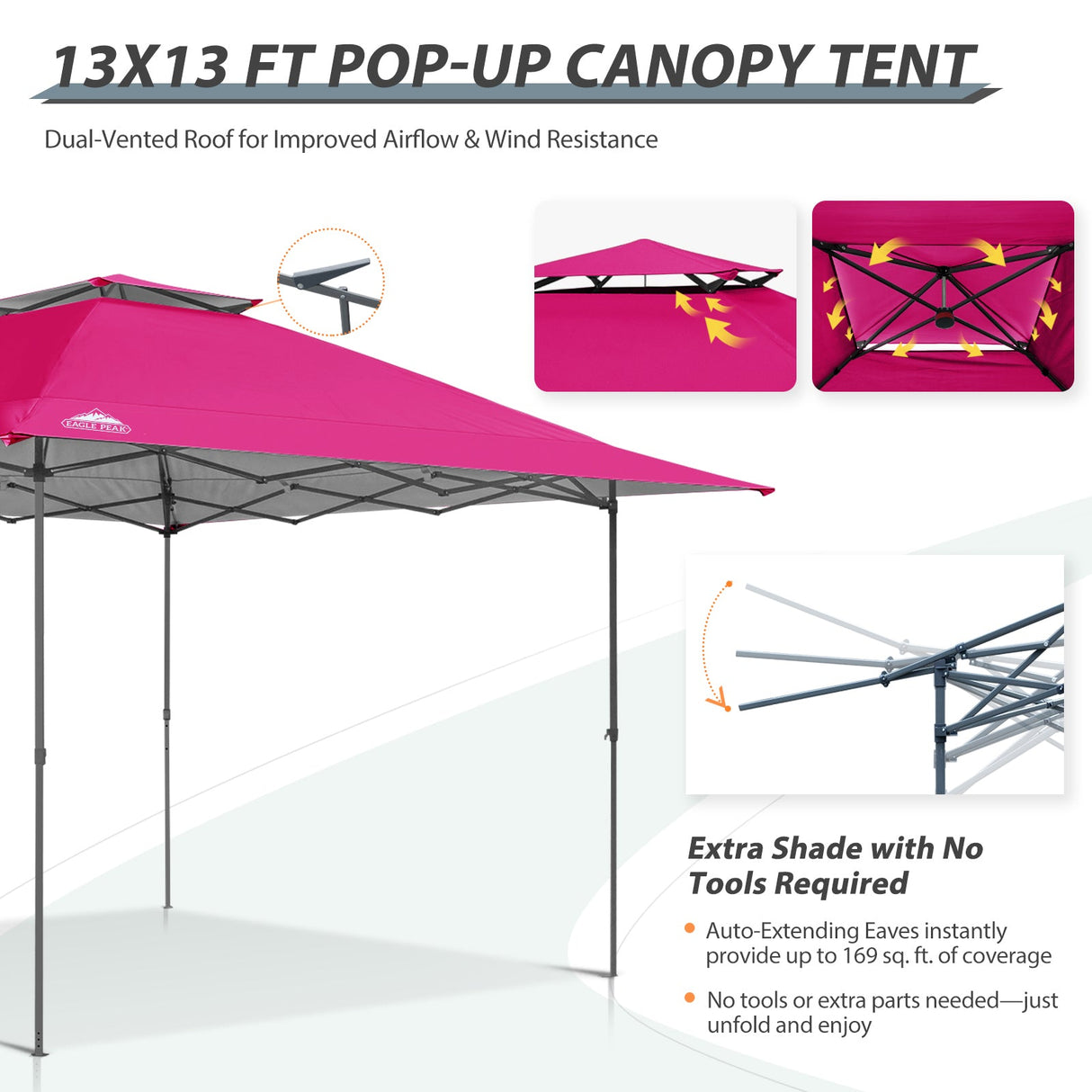 13x13 Straight Leg Pop Up Canopy Tent with 169 sqft of Shade - Eagle Peak Custom Canopy Tent