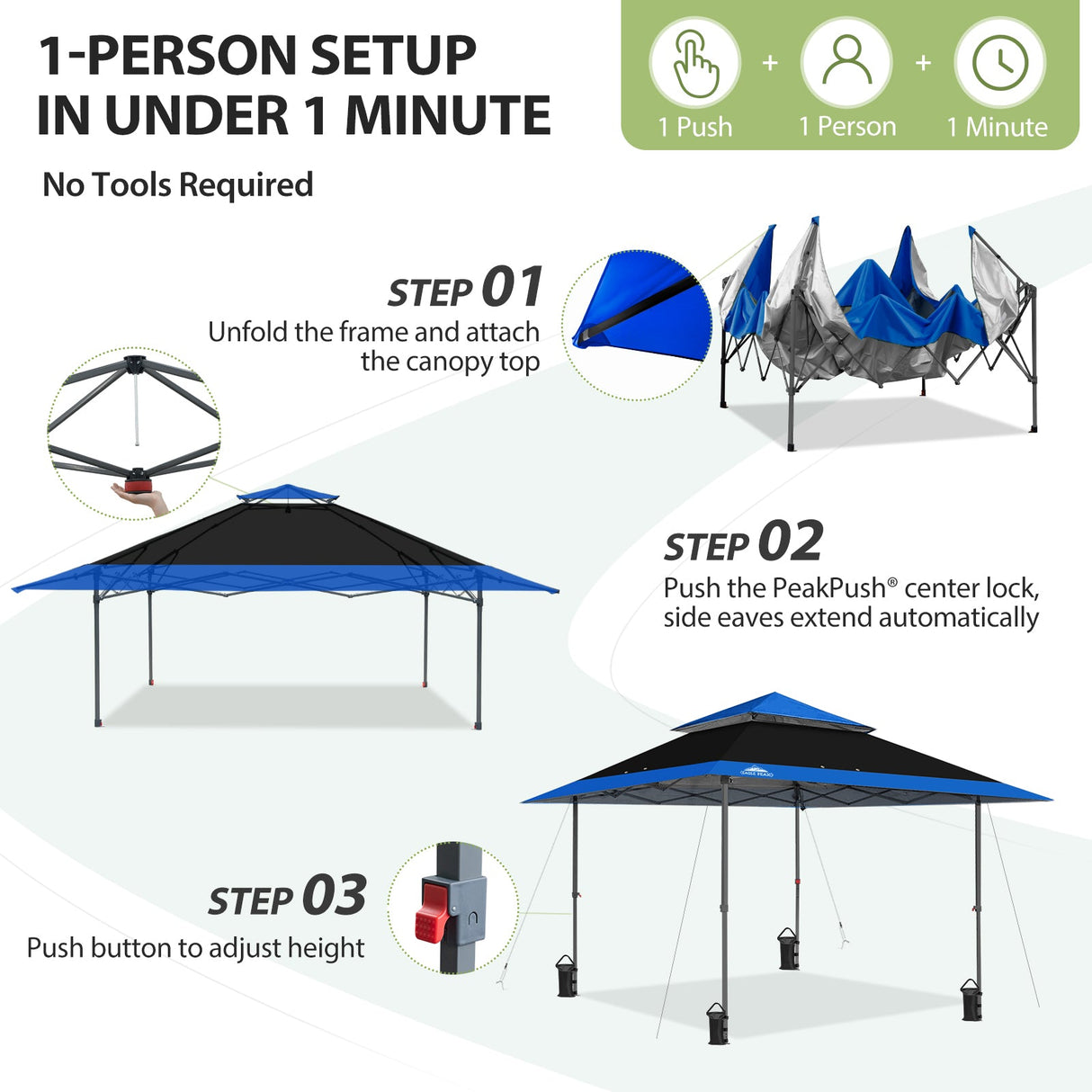 13x13 Straight Leg Pop Up Canopy Tent with 169 sqft of Shade - Eagle Peak®