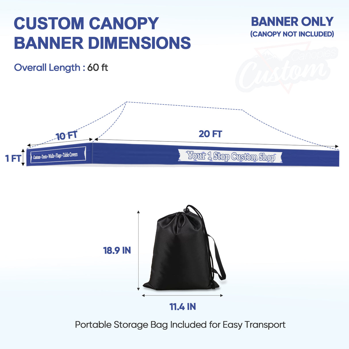 Custom Canopy Valance Wrap Banner with Business Logo for 10x10 Pop Up Canopy, 1x40ft / 1x50ft / 1x60ft
