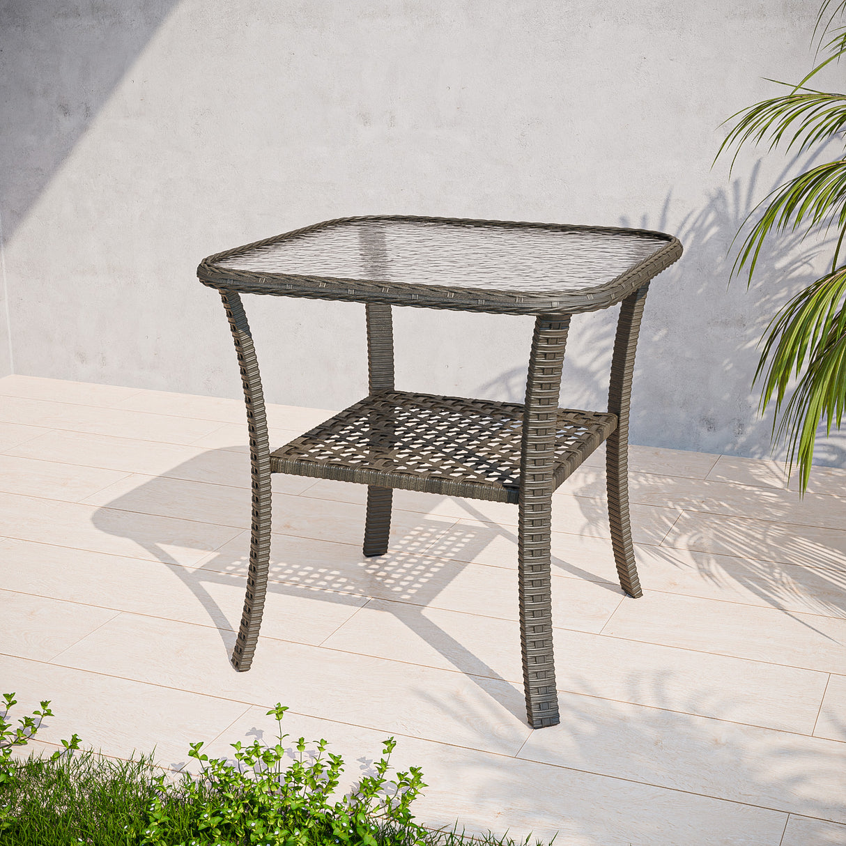 Rustic Veranda Outdoor Wicker Side Table, Brown