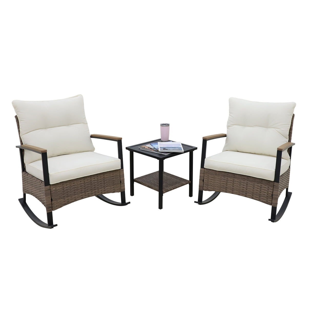 3 PCS Mojave Dusk Outdoor Conversation Set, 2 Rocking Chairs and Side Table - Eagle Peak Custom Canopy Tent