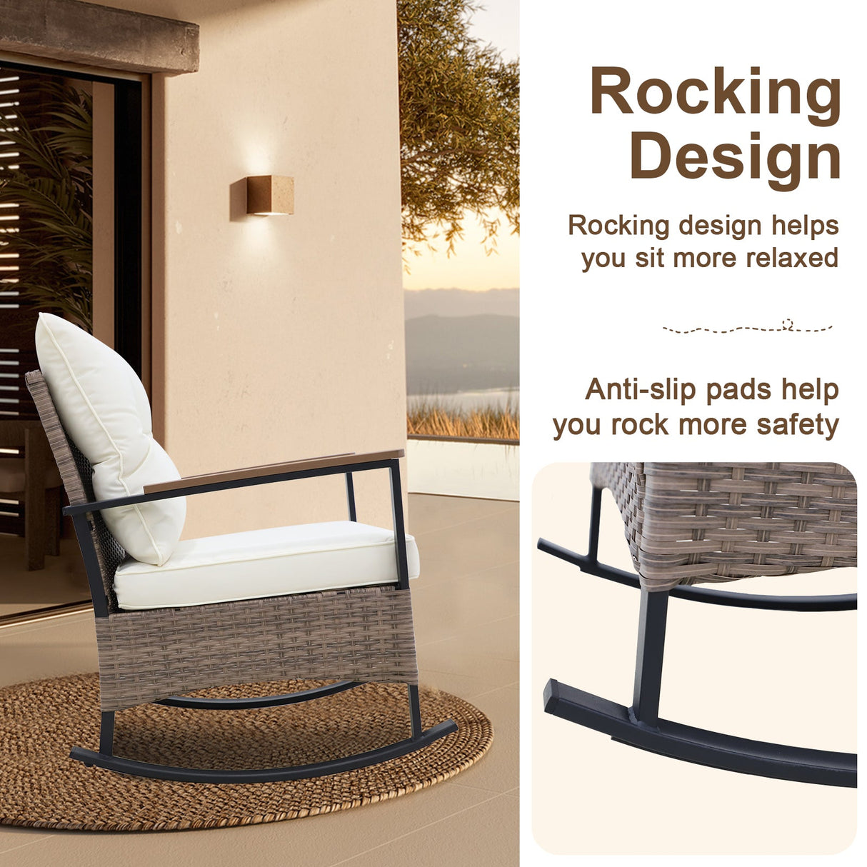 3 PCS Mojave Dusk Outdoor Conversation Set, 2 Rocking Chairs and Side Table - Eagle Peak Custom Canopy Tent