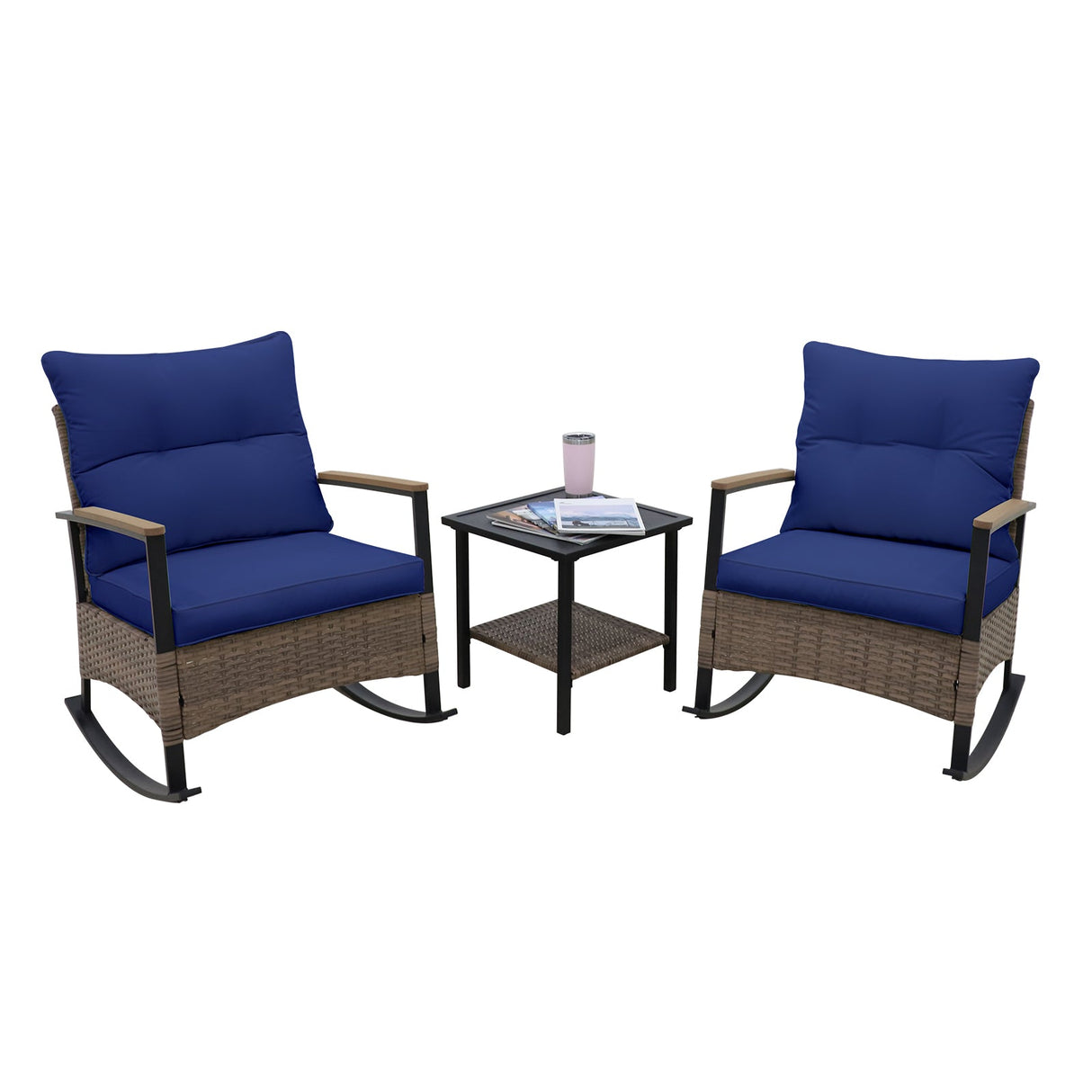 3 PCS Mojave Dusk Outdoor Conversation Set, 2 Rocking Chairs and Side Table - Eagle Peak Custom Canopy Tent
