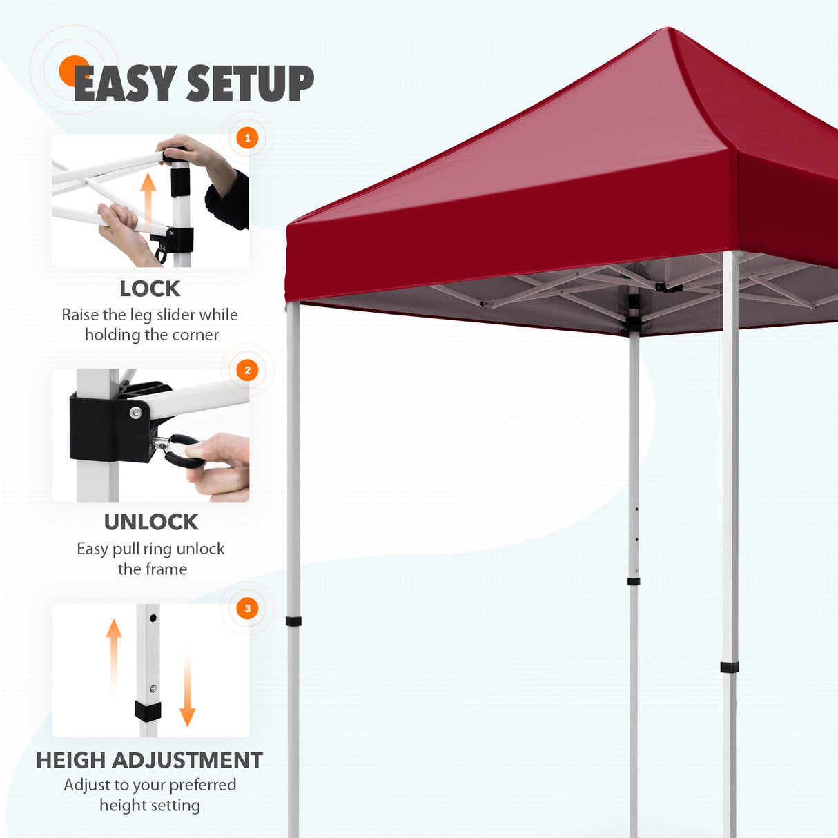 5x5 Pop Up Canopy Tent Instant Straight Leg Outdoor Canopy Easy Set-up