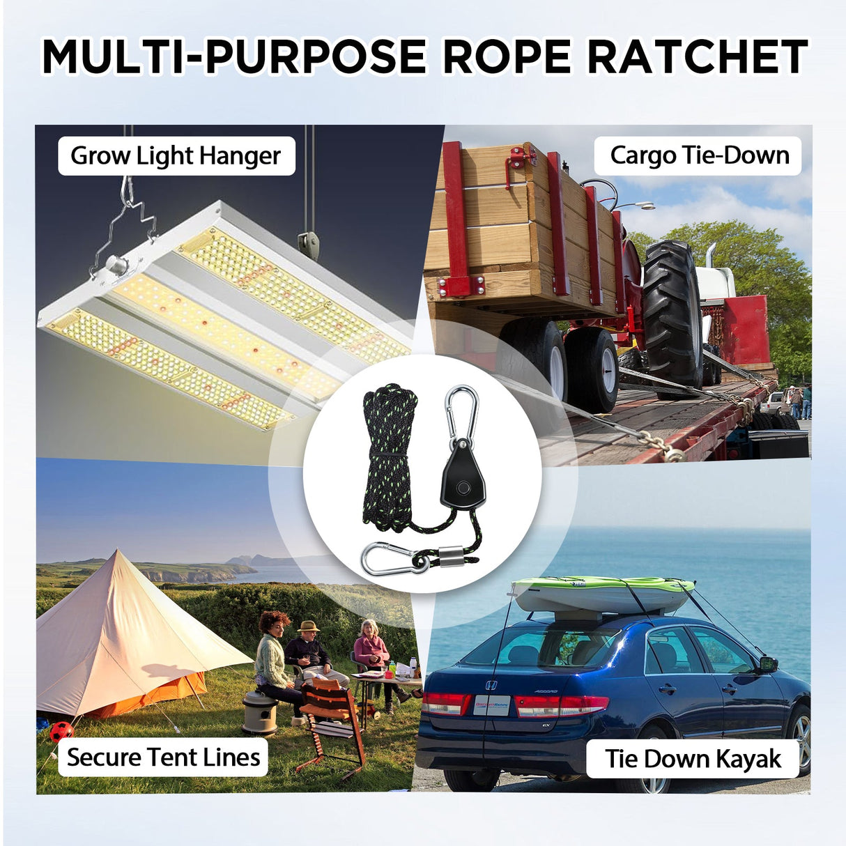 4 - Pack 1/8" Adjustable Rope Ratchet Tie Down Strap Set - Eagle Peak Custom Canopy Tent