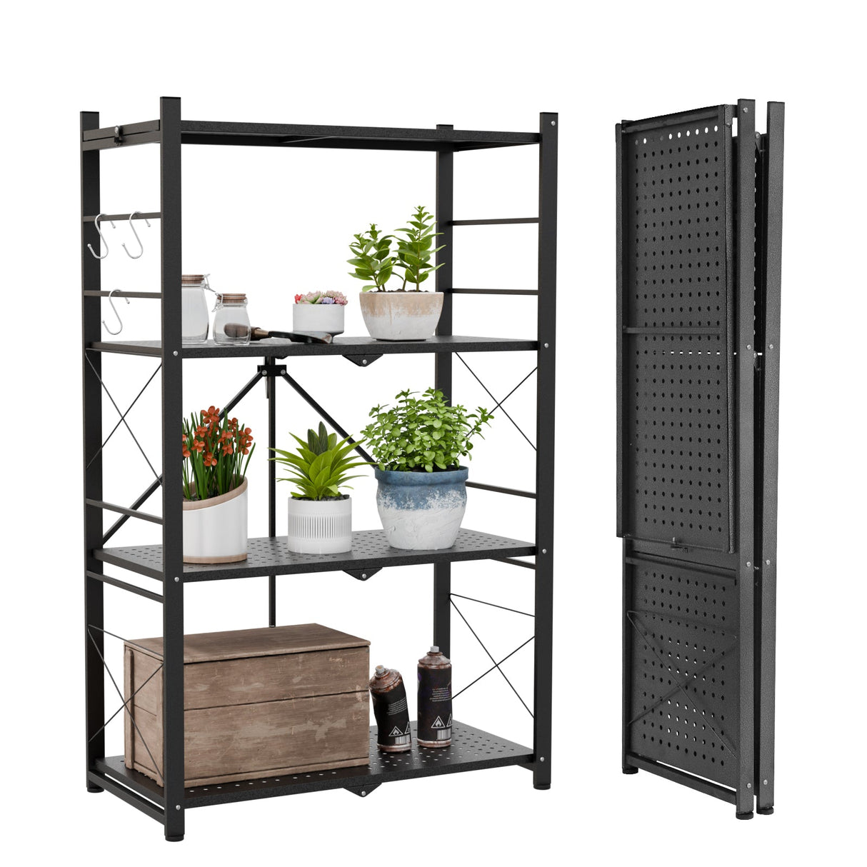 4 - Tier Foldable Greenhouse Shelf, 28”x14.6”x44.7”, 520 lbs, 1/2 Pack, Black - Eagle Peak Custom Canopy Tent