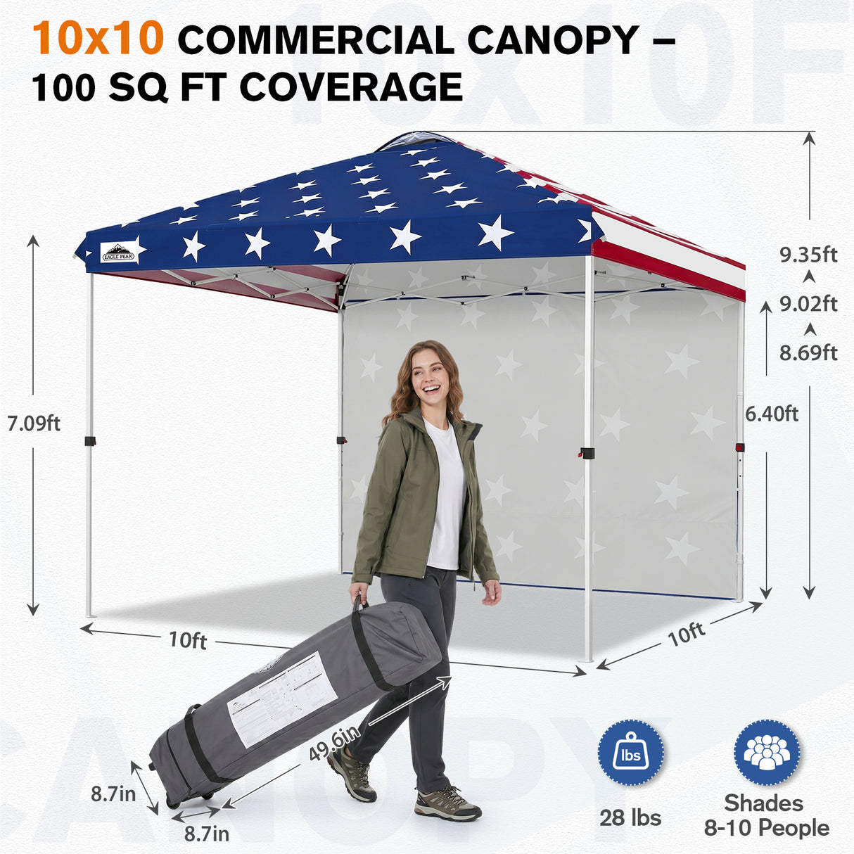 10x10 Commercial Pop up Canopy with 1 Sidewall