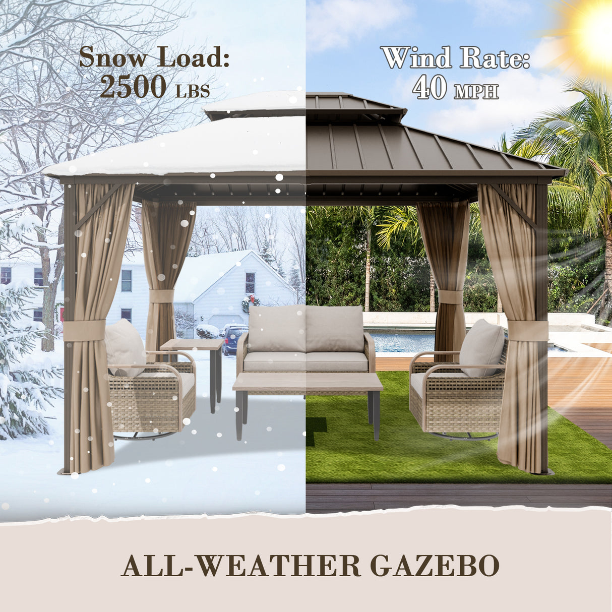 12x10 Hardtop Gazebo, Galvanized Steel Double Roof with Aluminum Frame