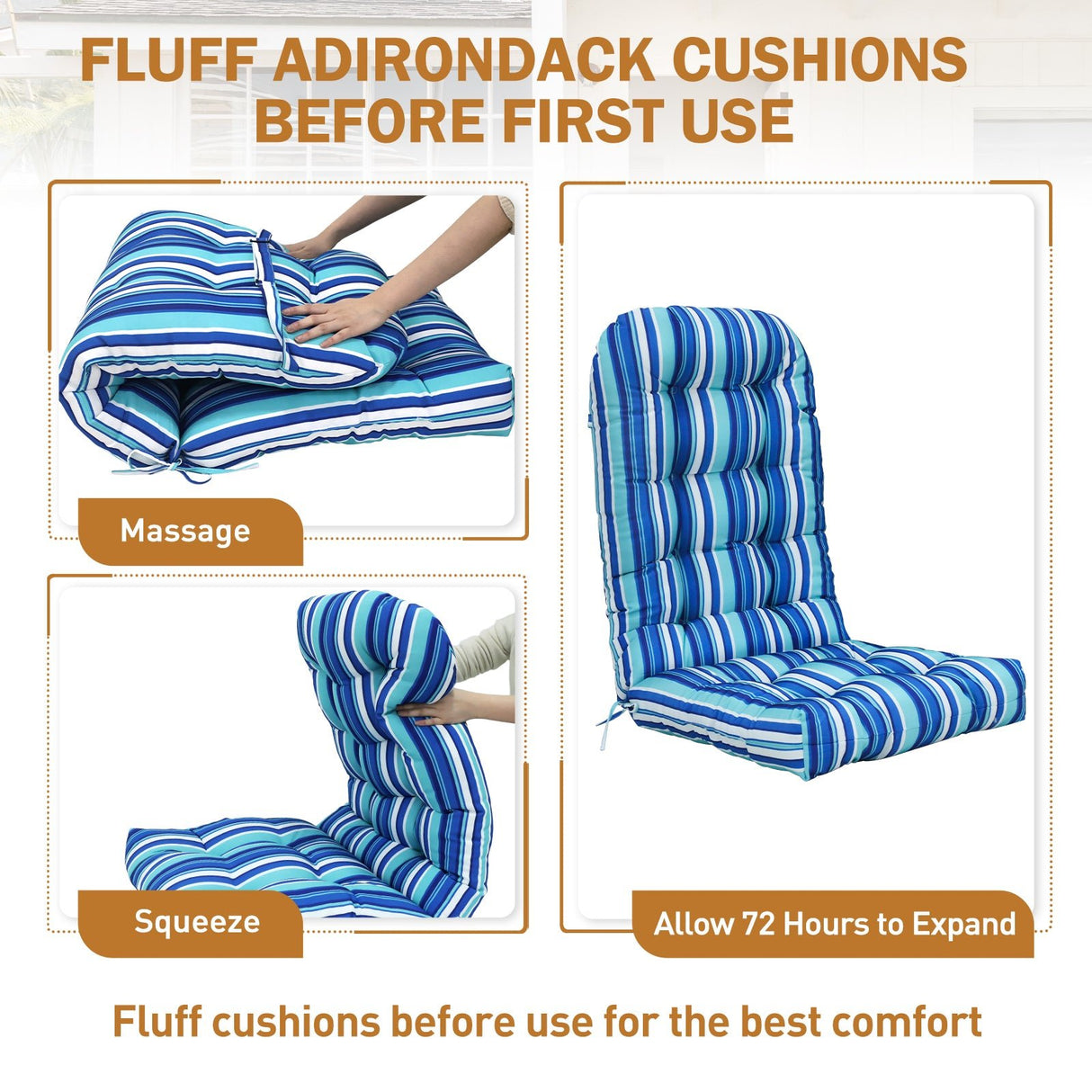 5" High Back Adirondack Chair Cushions, 49x20x5 in, Set of 1/2/4 - Eagle Peak Custom Canopy Tent