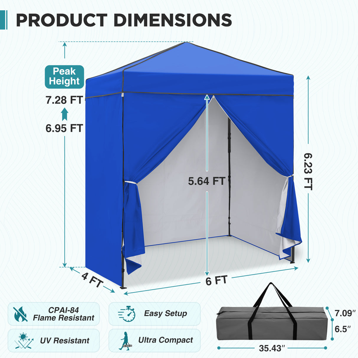 6x4 Instant Pop Up Canopy Tent with 4 Side Wall Panels