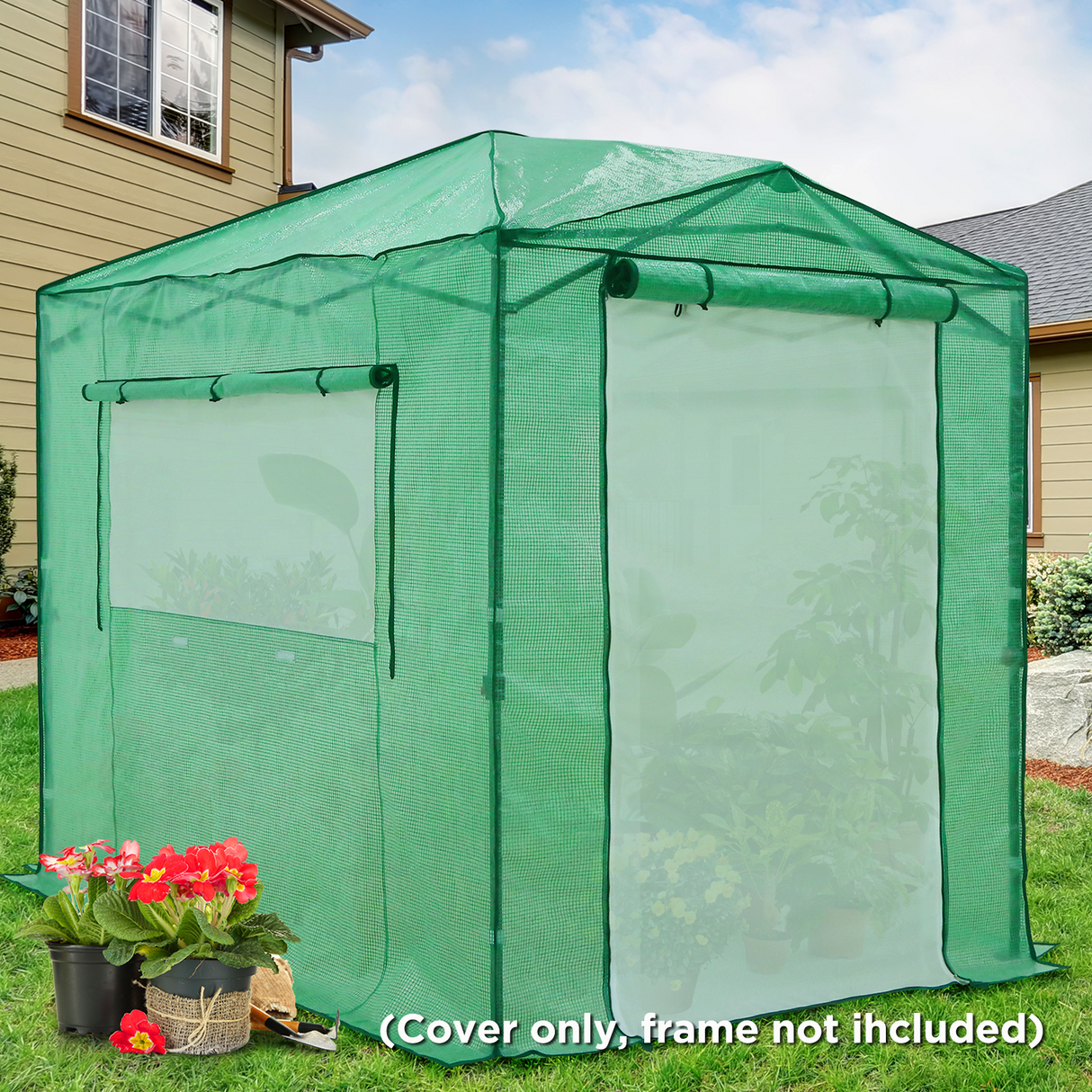 Replacement Cover for 8x6 Portable Pop up Greenhouse, Mesh Door(Frame Not Included), Green