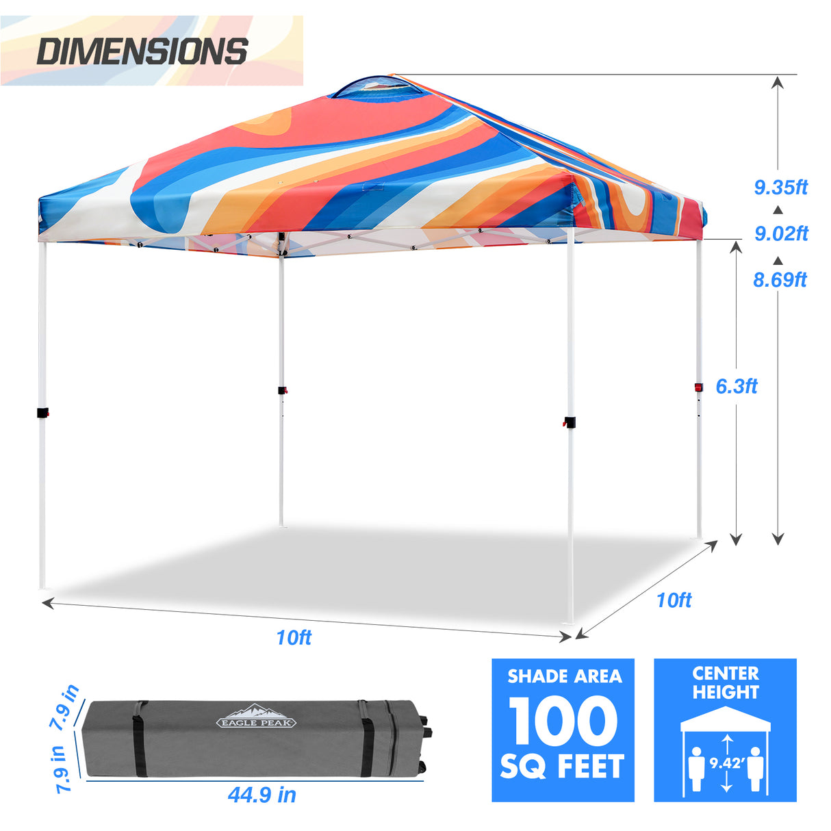 ColorRise Graphics Easy Setup 10x10 Pop Up Canopy Tent with Digital Printed Swirl Top