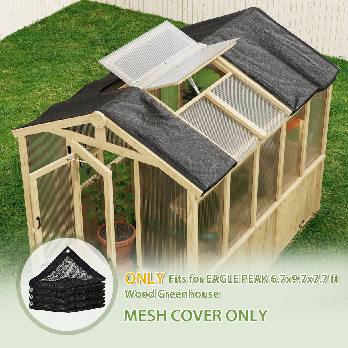 Shade Cloth for EAGLE PEAK 6.7x6x7.7 ft/6.7x7.8x7.7 ft/6.7x9.7x7.7 ft Wood Greenhouse