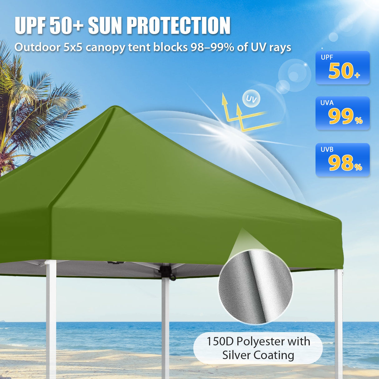 5x5 Pop Up Canopy Tent Instant Straight Leg Outdoor Canopy Easy Set-up - Eagle Peak®