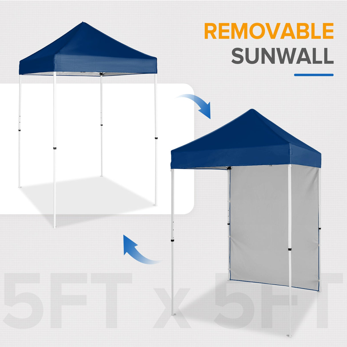 5x5 Straight Leg Pop Up Canopy Tent with One Removable Sunwall - Eagle Peak Custom Canopy Tent