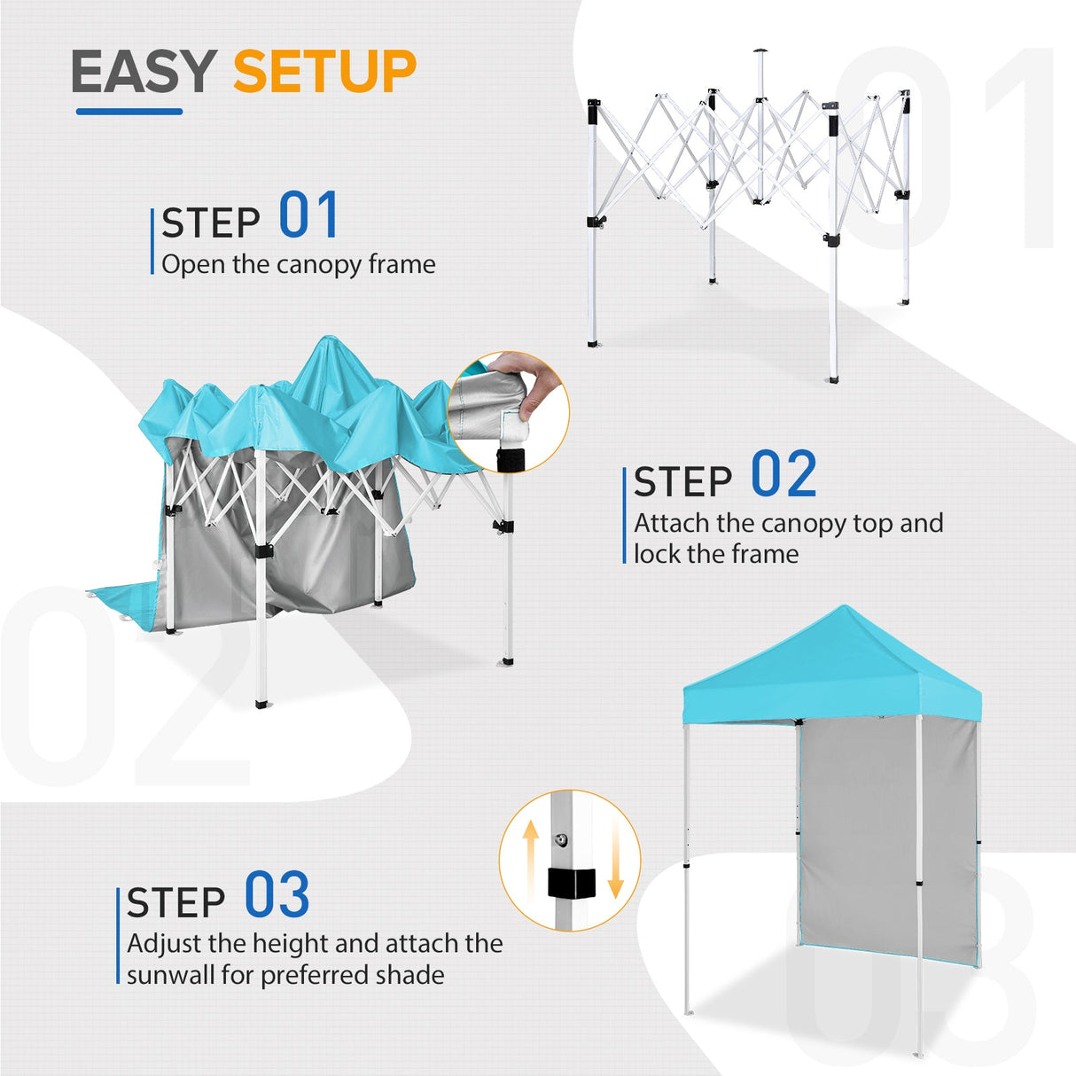 5x5 Straight Leg Pop Up Canopy Tent with One Removable Sunwall - Eagle Peak Custom Canopy Tent