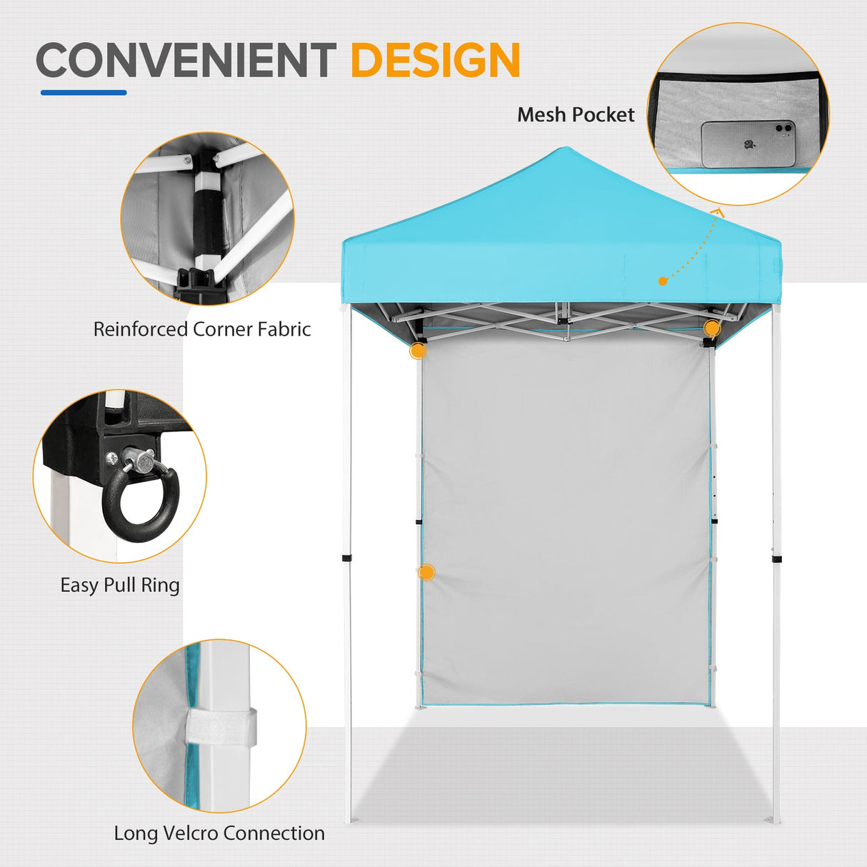 5x5 Straight Leg Pop Up Canopy Tent with One Removable Sunwall - Eagle Peak Custom Canopy Tent