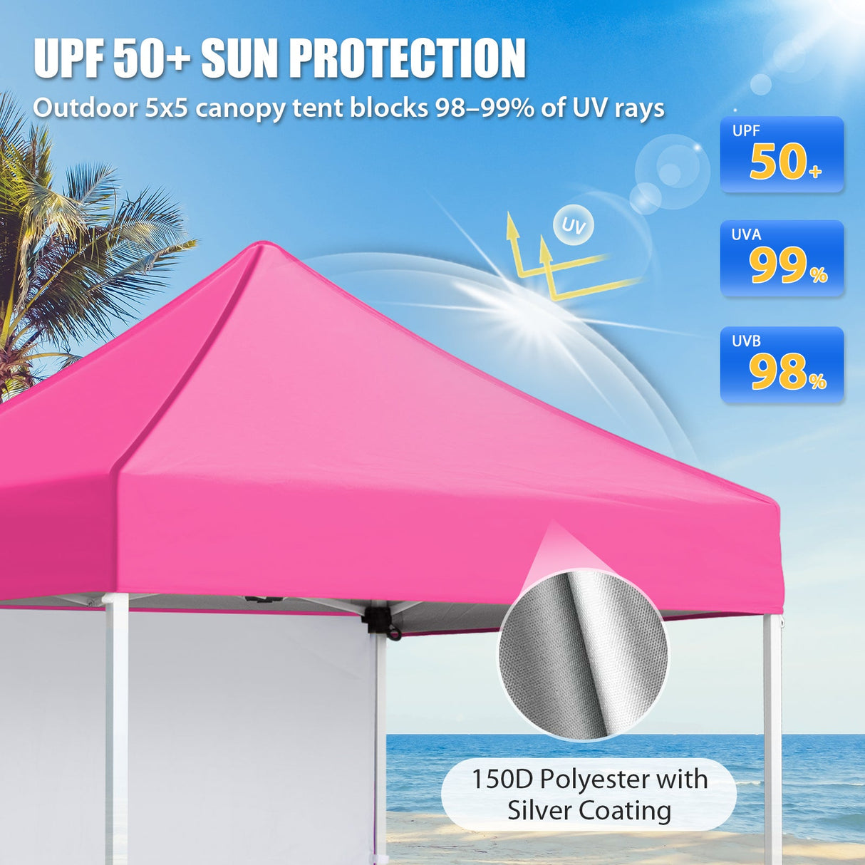 5x5 Straight Leg Pop Up Canopy Tent with One Removable Sunwall - Eagle Peak®
