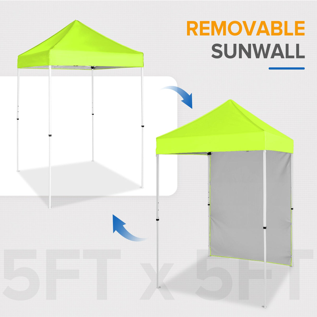 5x5 Straight Leg Pop Up Canopy Tent with One Removable Sunwall - Eagle Peak Custom Canopy Tent