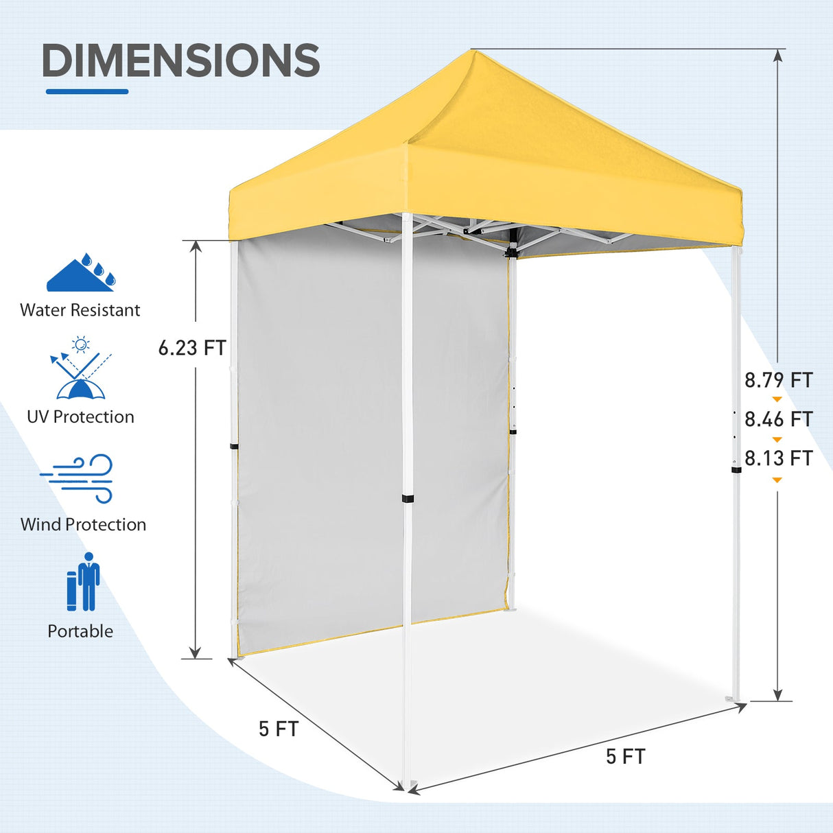 5x5 Straight Leg Pop Up Canopy Tent with One Removable Sunwall - Eagle Peak Custom Canopy Tent