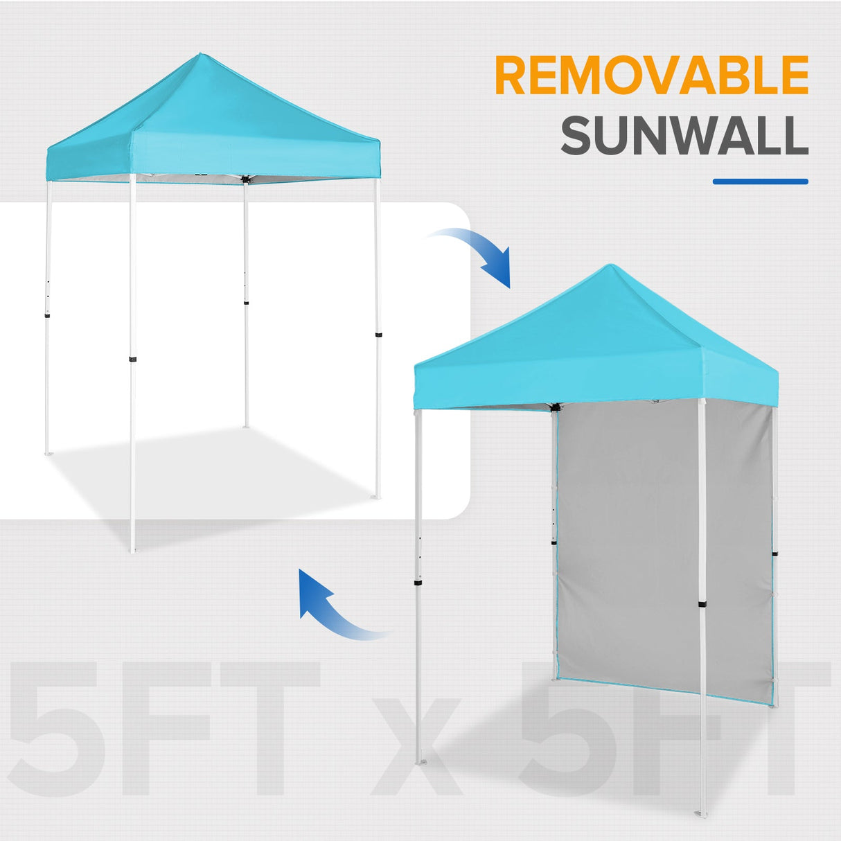 5x5 Straight Leg Pop Up Canopy Tent with One Removable Sunwall - Eagle Peak Custom Canopy Tent