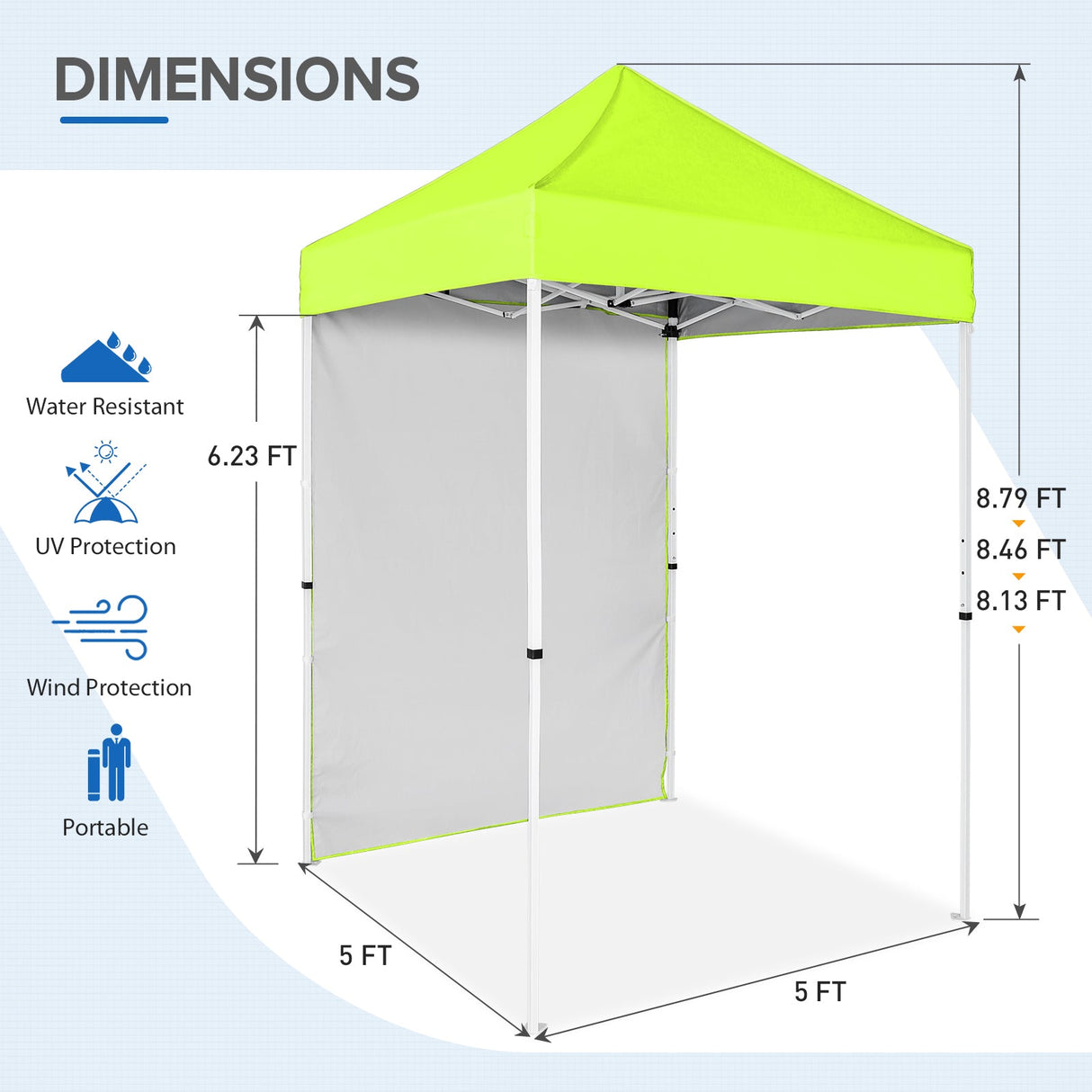 5x5 Straight Leg Pop Up Canopy Tent with One Removable Sunwall - Eagle Peak Custom Canopy Tent