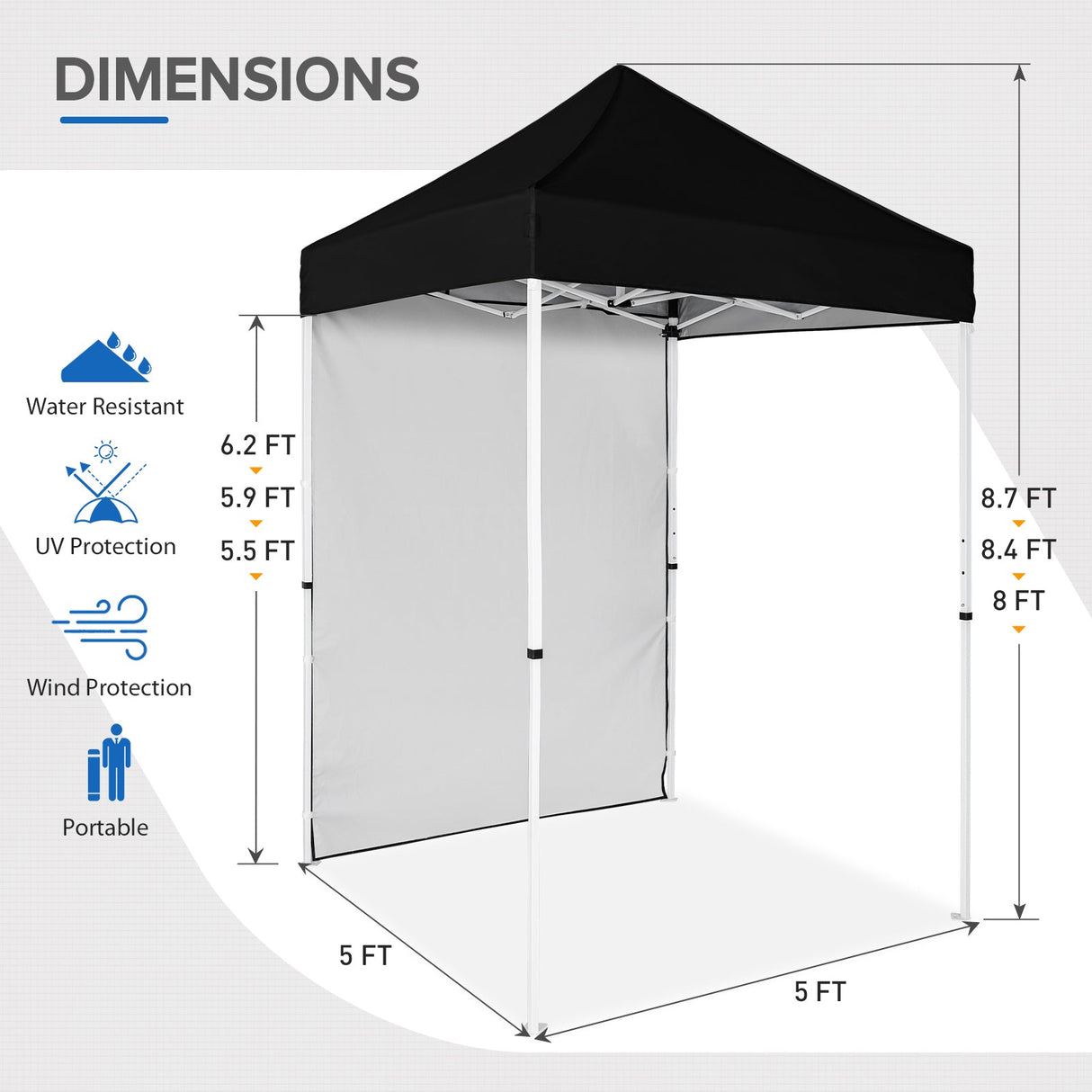 5x5 Straight Leg Pop Up Canopy Tent with One Removable Sunwall - Eagle Peak Custom Canopy Tent