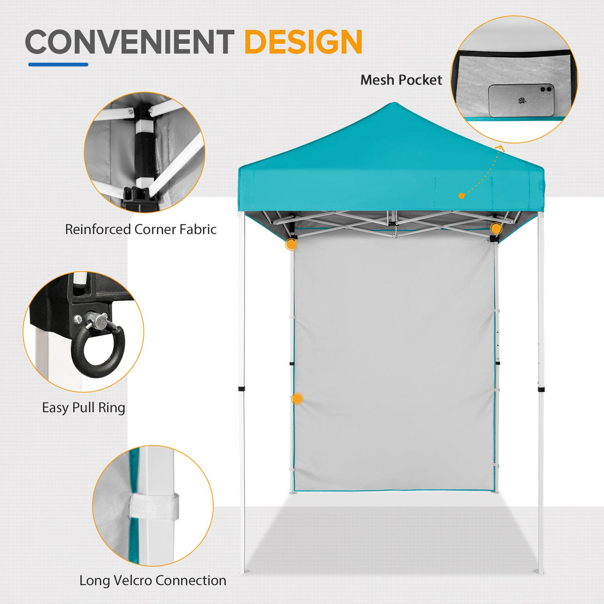5x5 Straight Leg Pop Up Canopy Tent with One Removable Sunwall - Eagle Peak Custom Canopy Tent