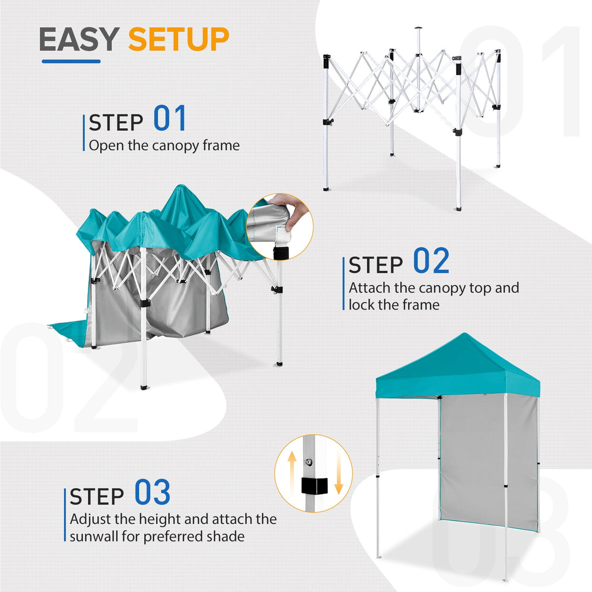 5x5 Straight Leg Pop Up Canopy Tent with One Removable Sunwall - Eagle Peak Custom Canopy Tent