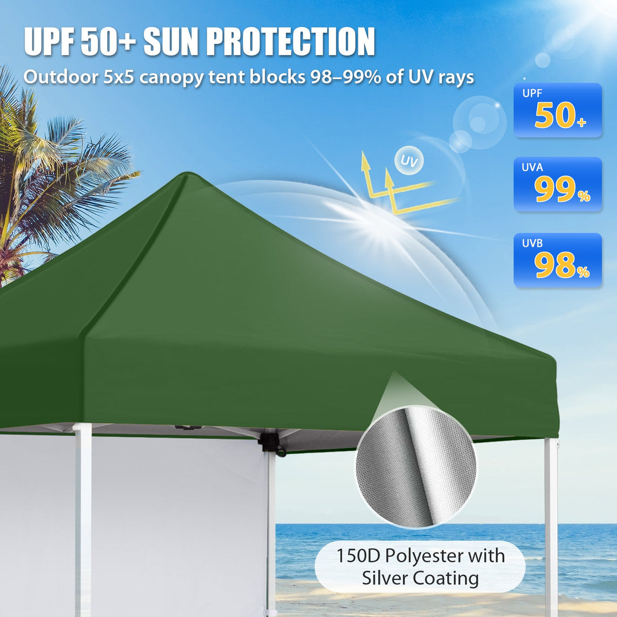 5x5 Straight Leg Pop Up Canopy Tent with One Removable Sunwall - Eagle Peak®