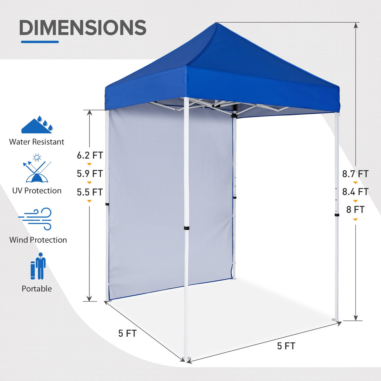 5x5 Straight Leg Pop Up Canopy Tent with One Removable Sunwall - Eagle Peak Custom Canopy Tent