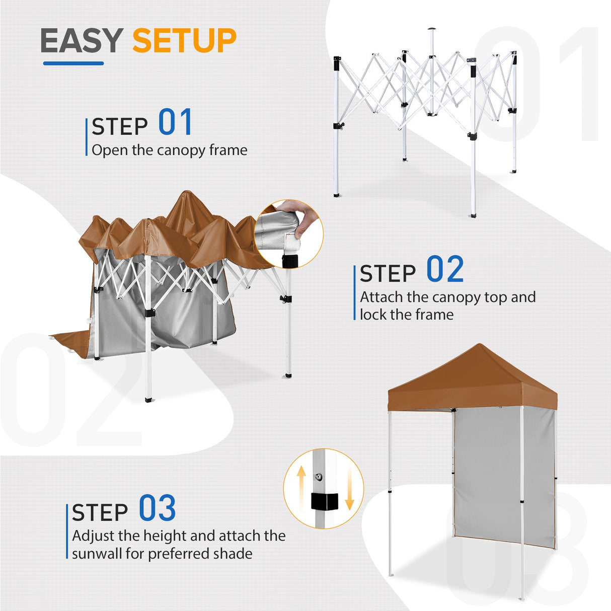 5x5 Straight Leg Pop Up Canopy Tent with One Removable Sunwall - Eagle Peak Custom Canopy Tent